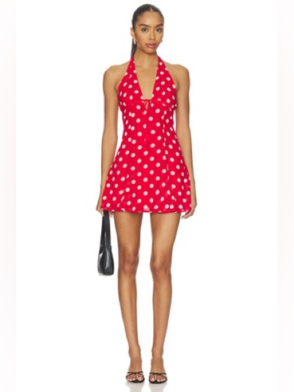 More to Come Olivea Halter Mini Dress in Red & White Dot
